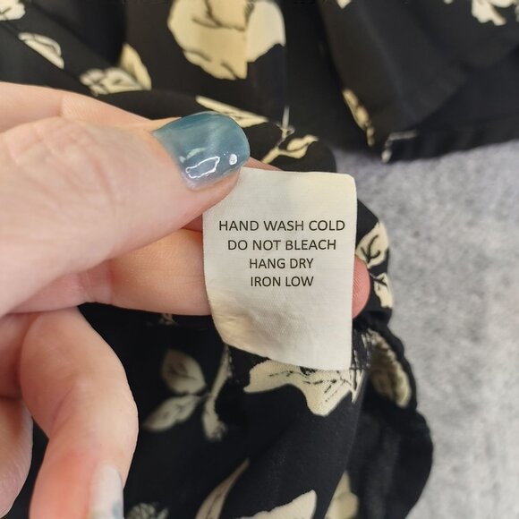 Womens Floral‎ XS Black White Peplum Ruffle Hem Casual Y2K babydoll Cropped Top - Picture 10 of 13